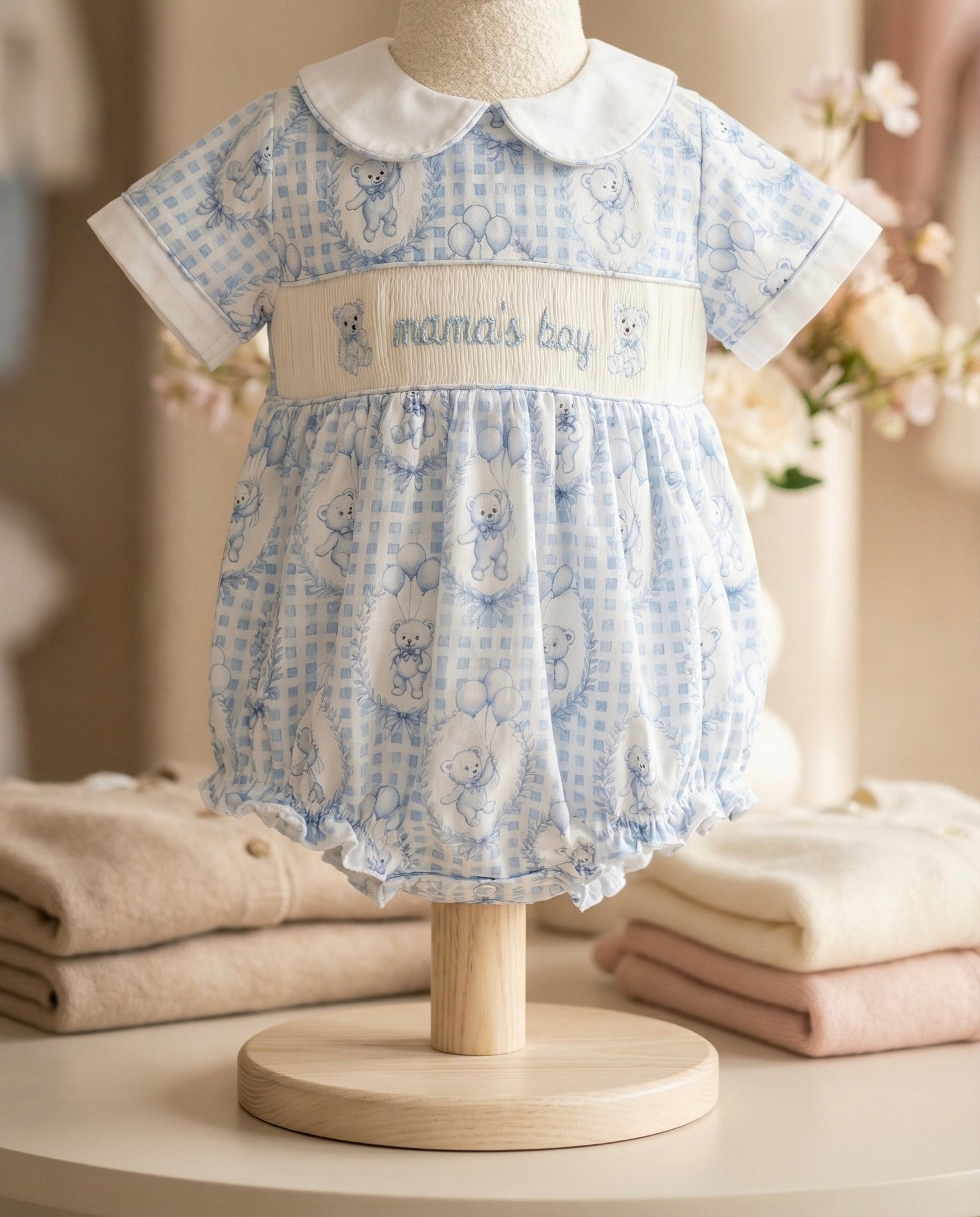 Smocked Mama’s Boy Teddy Bear Bubble