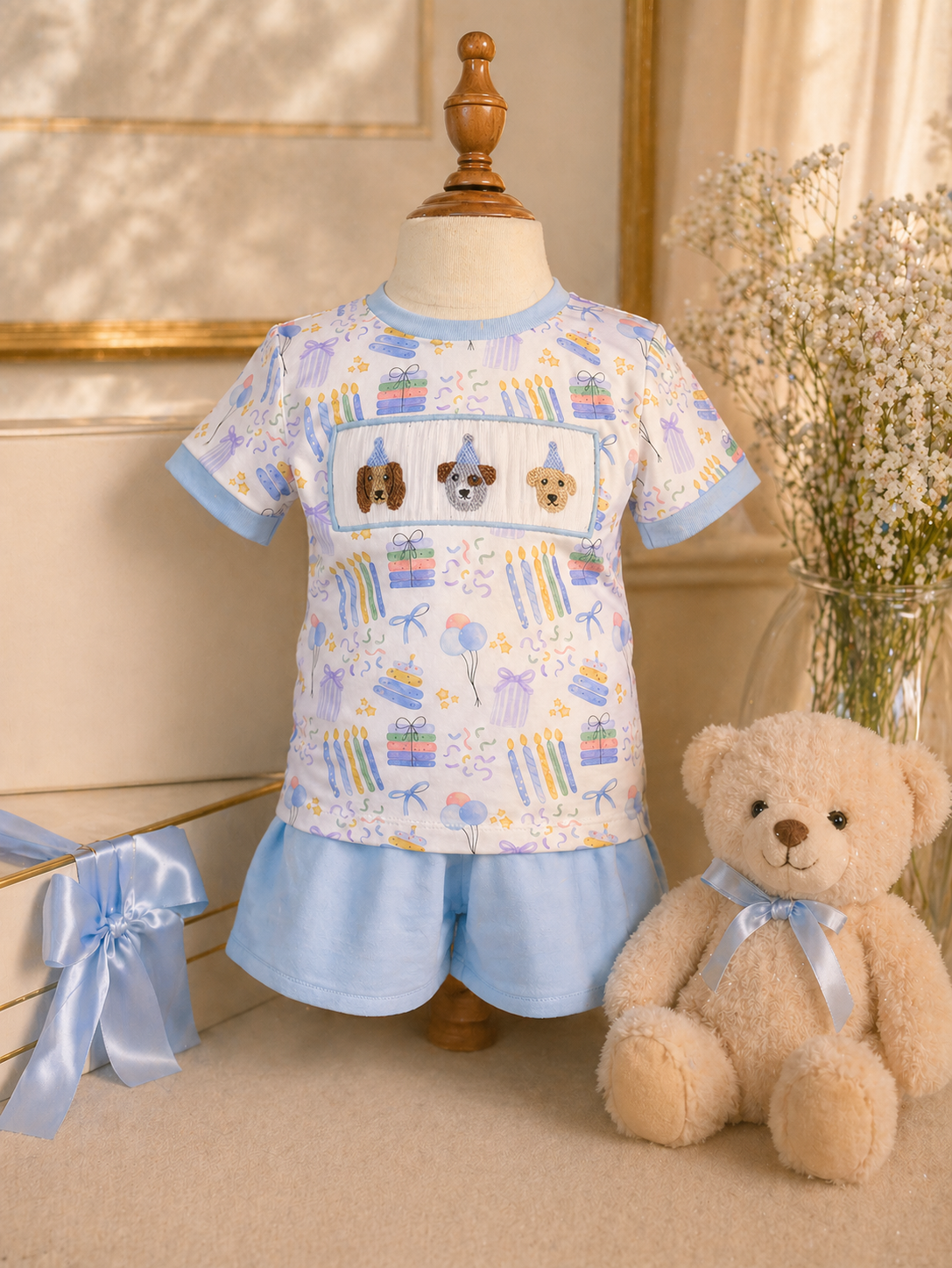 Smocked Pawty Pups Boy Short Set