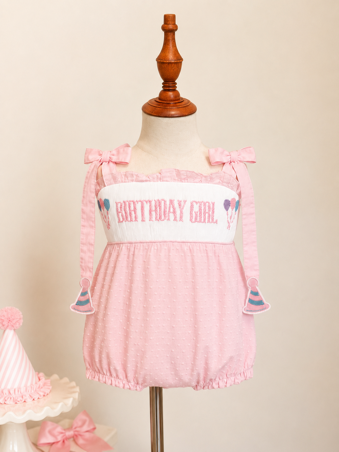Smocked  Birthday Girl Party Hat Swiss Dot Bubble