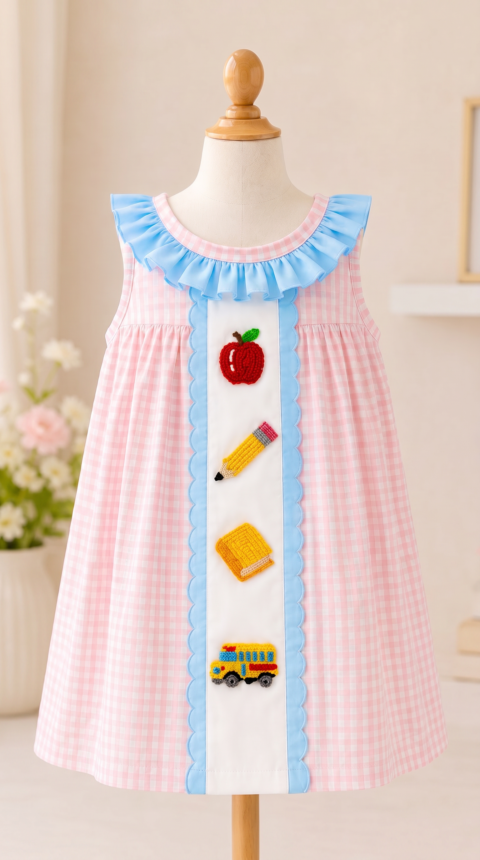 French Knot Pink Gingham Knit School Dress ( ETA Early August)