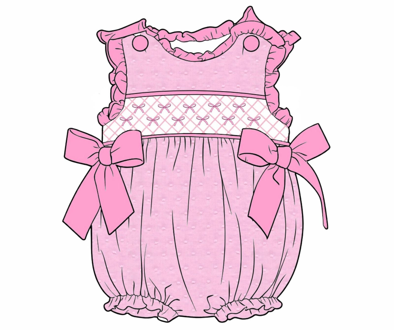 Swiss Dot Pink Bow Smocked Bubble