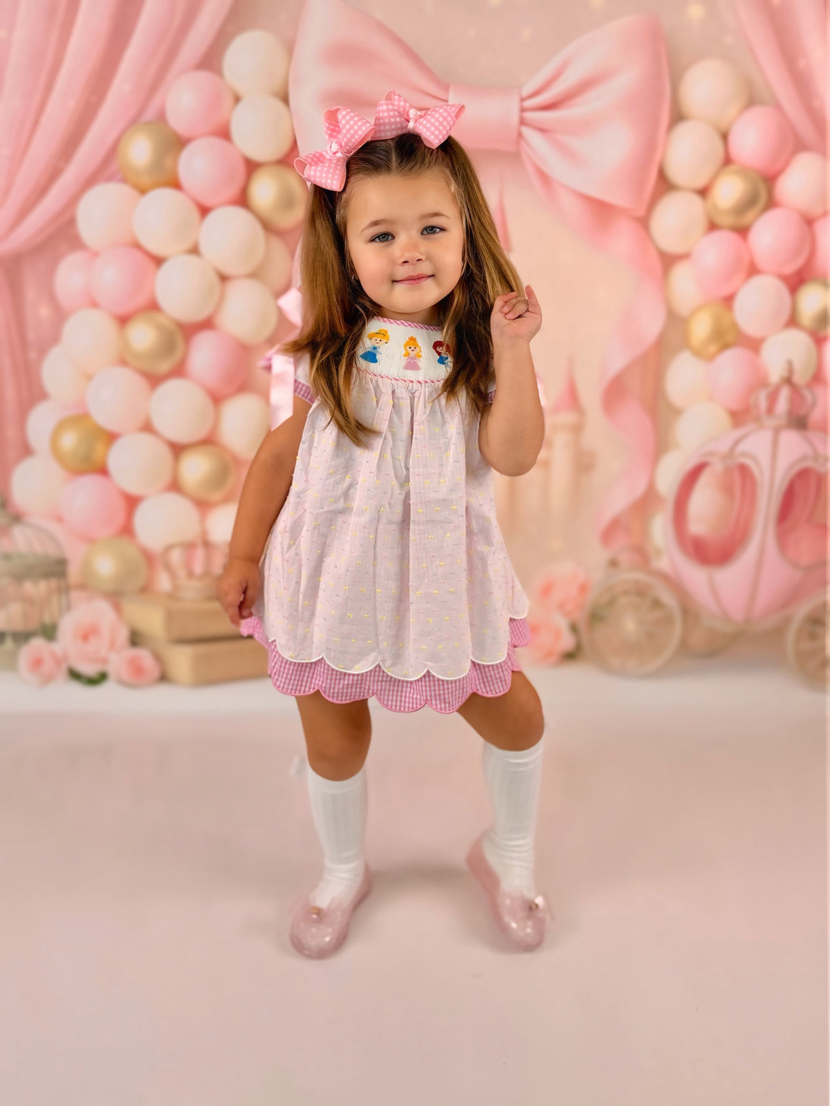 Smocked Princess and Friends Swiss Dot Gingham Bloomer Set