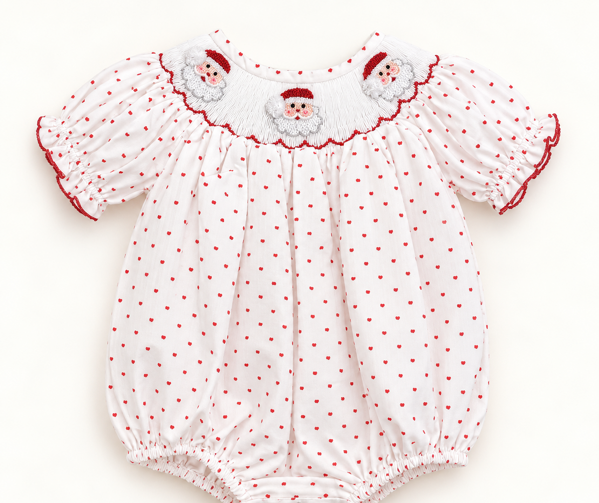 Santa Claus Smocked Swiss Dot Bubble