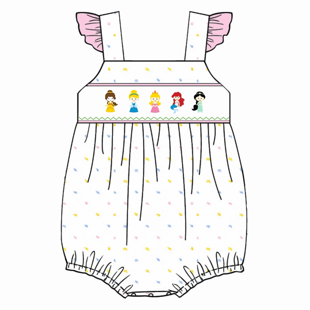 Smocked Princess and Friends Swiss Dot Bubble