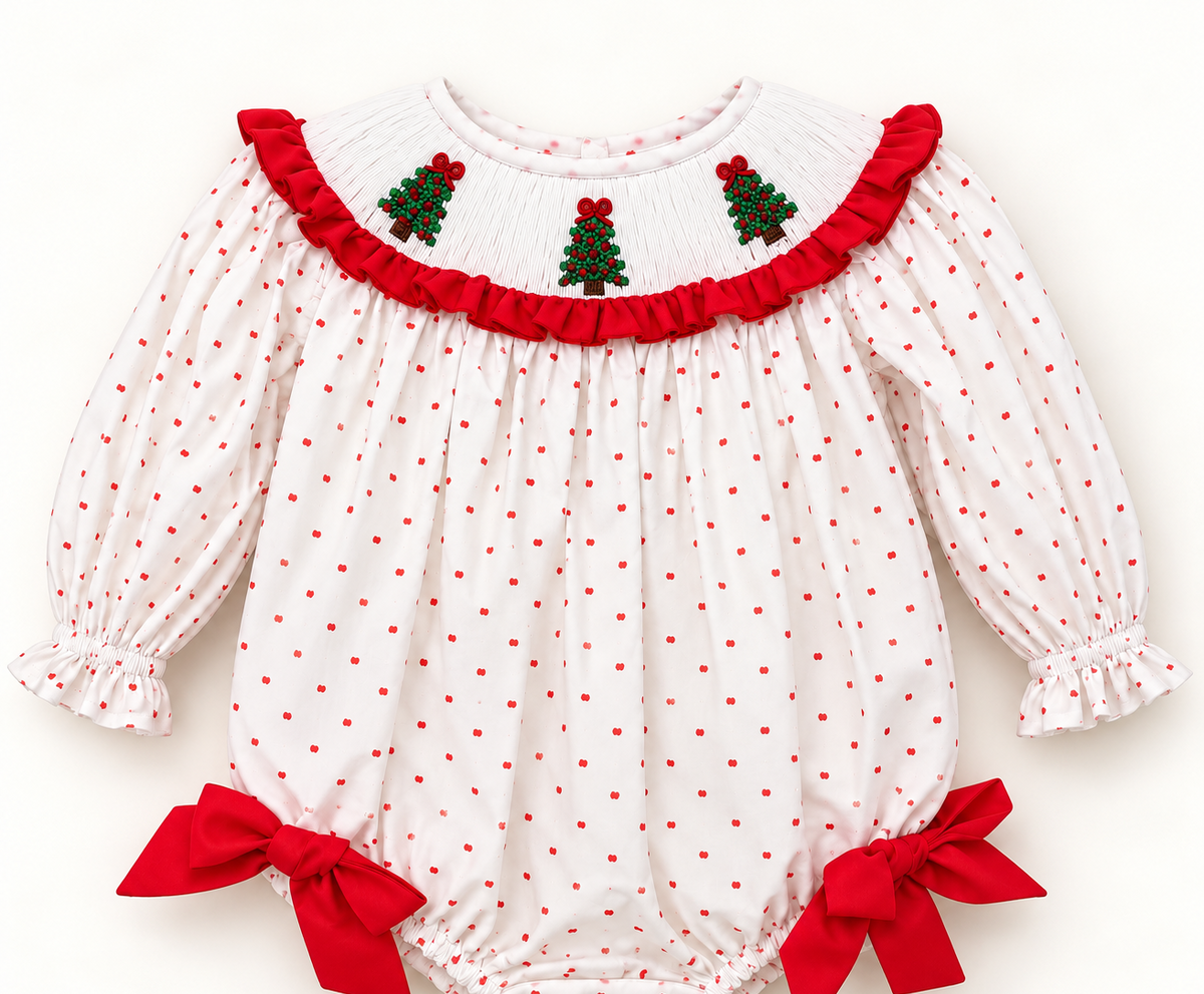 Smocked Swiss Dot Christmas Tree Bubble
