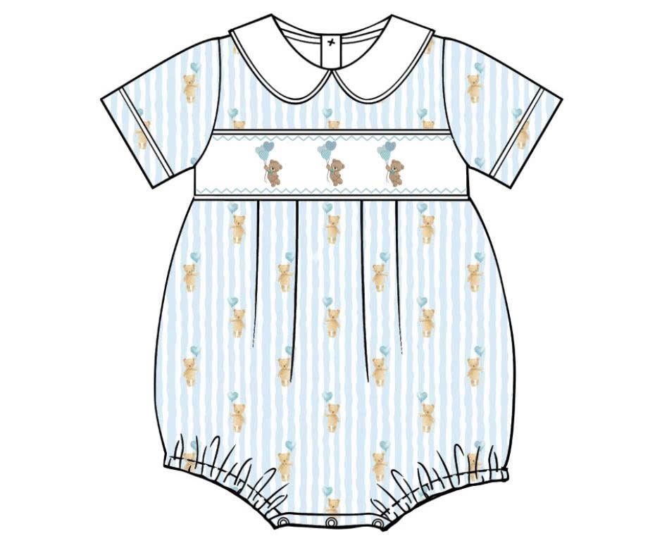 Boy Bubble with Peter Pan Collar & Smocked Bear with Blue Balloon 💙🐻🎈