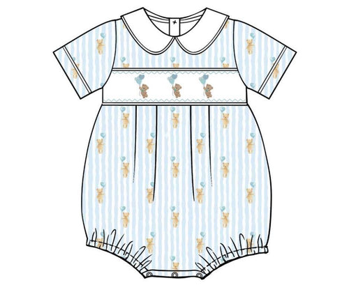 Boy Bubble with Peter Pan Collar & Smocked Bear with Blue Balloon 💙🐻🎈