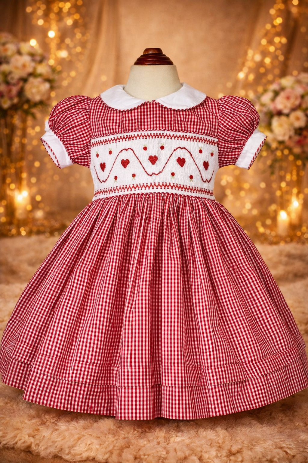 Smocked Heart Gingham Yoke Dress