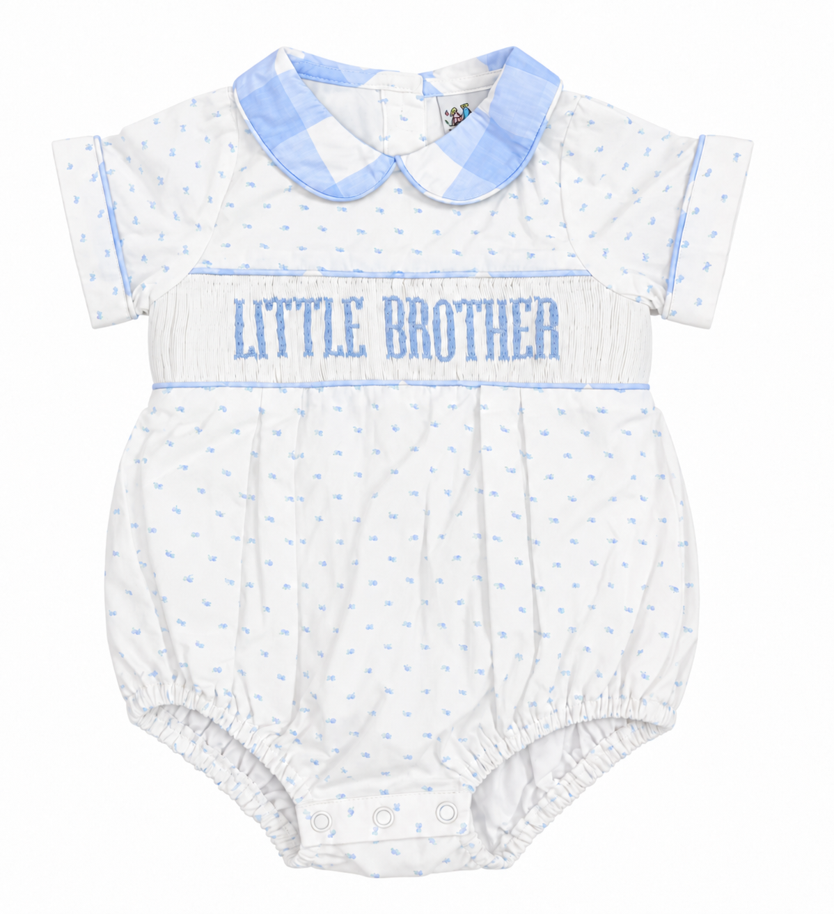 Smocked Blue Swiss Dot Little Brother Bubble