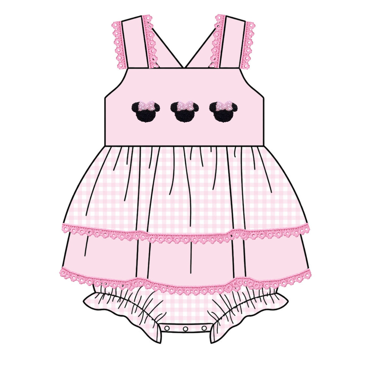 French Knot Magical Ears Gingham Skirted Bubble