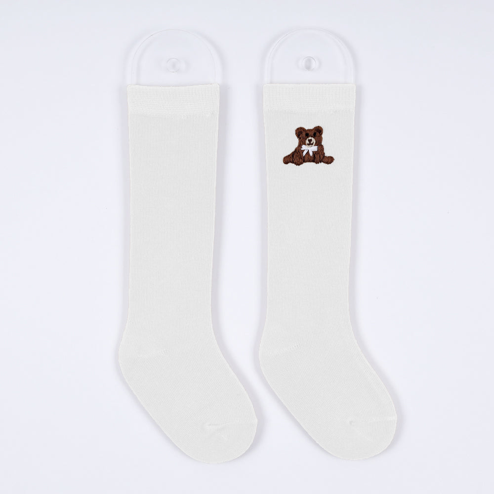 Embroidered Bear Sock in White
