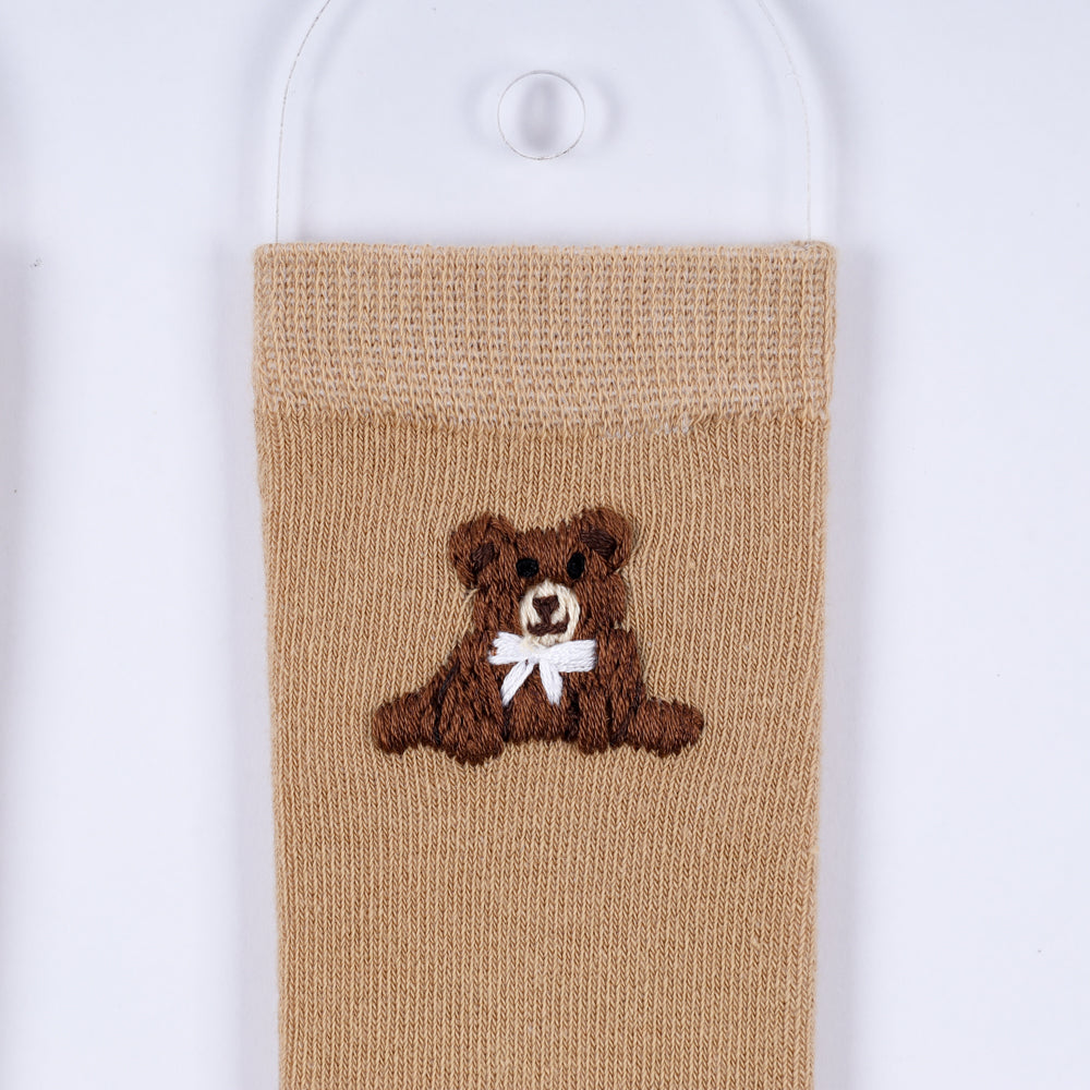 Embroidered Brown Bear Sock