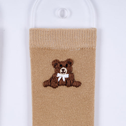 Embroidered Brown Bear Sock