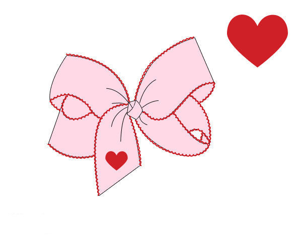Embroidered Heart Grosgrain Bow Hair band with Scalloped Edges