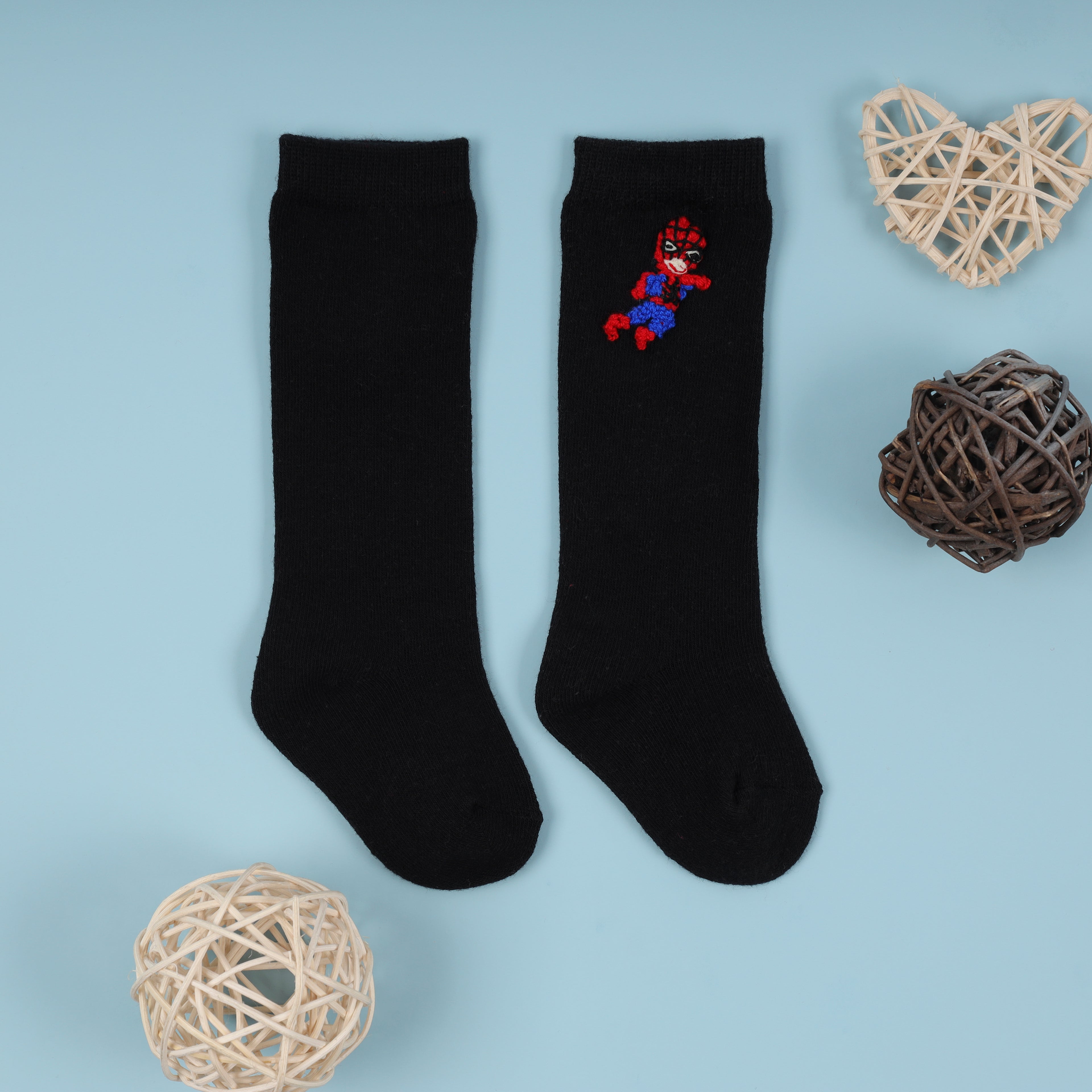 Embroidered Spider Man black sock