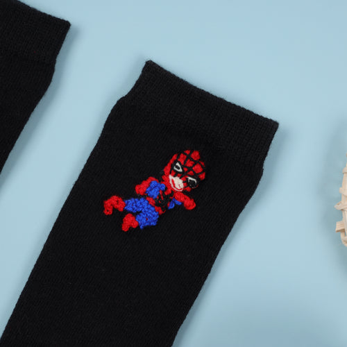 Embroidered Spider Man black sock