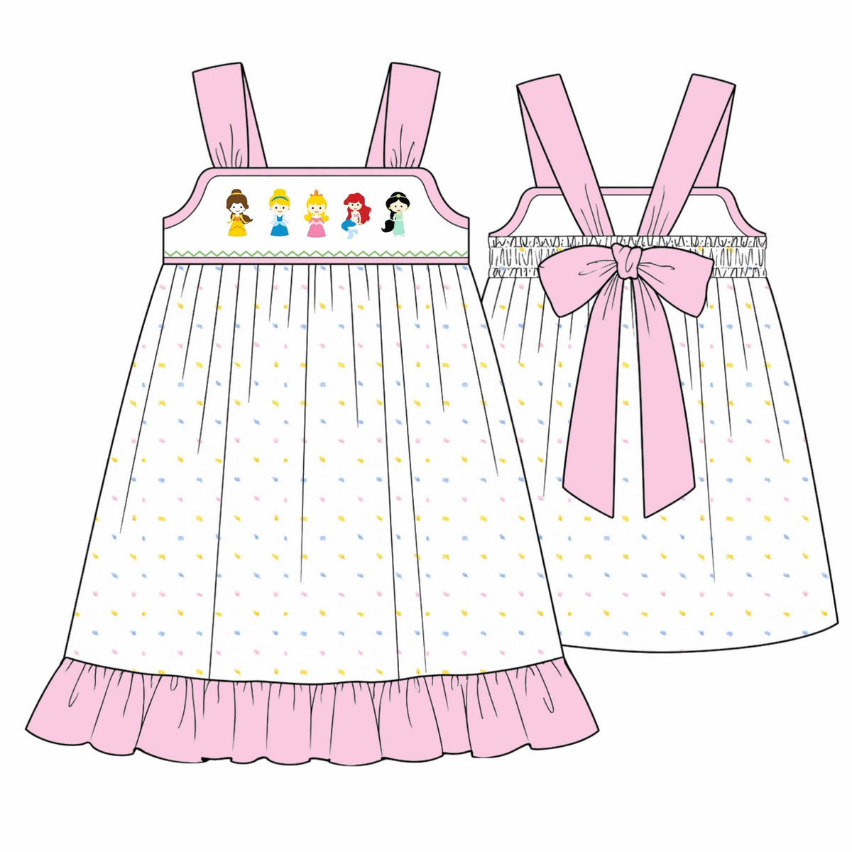 Smocked Princess Friends Swiss Dot Dress