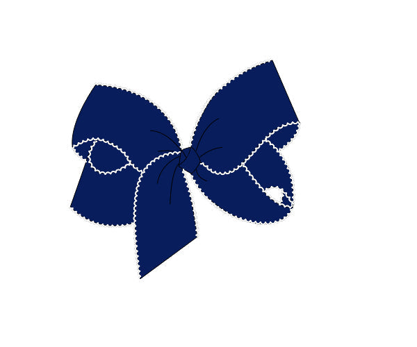 Navy blue bow with white trim on a white background