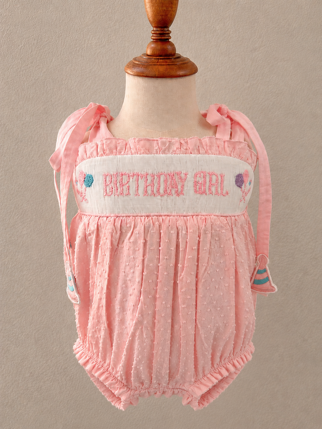 Smocked  Birthday Girl Party Hat Swiss Dot Bubble