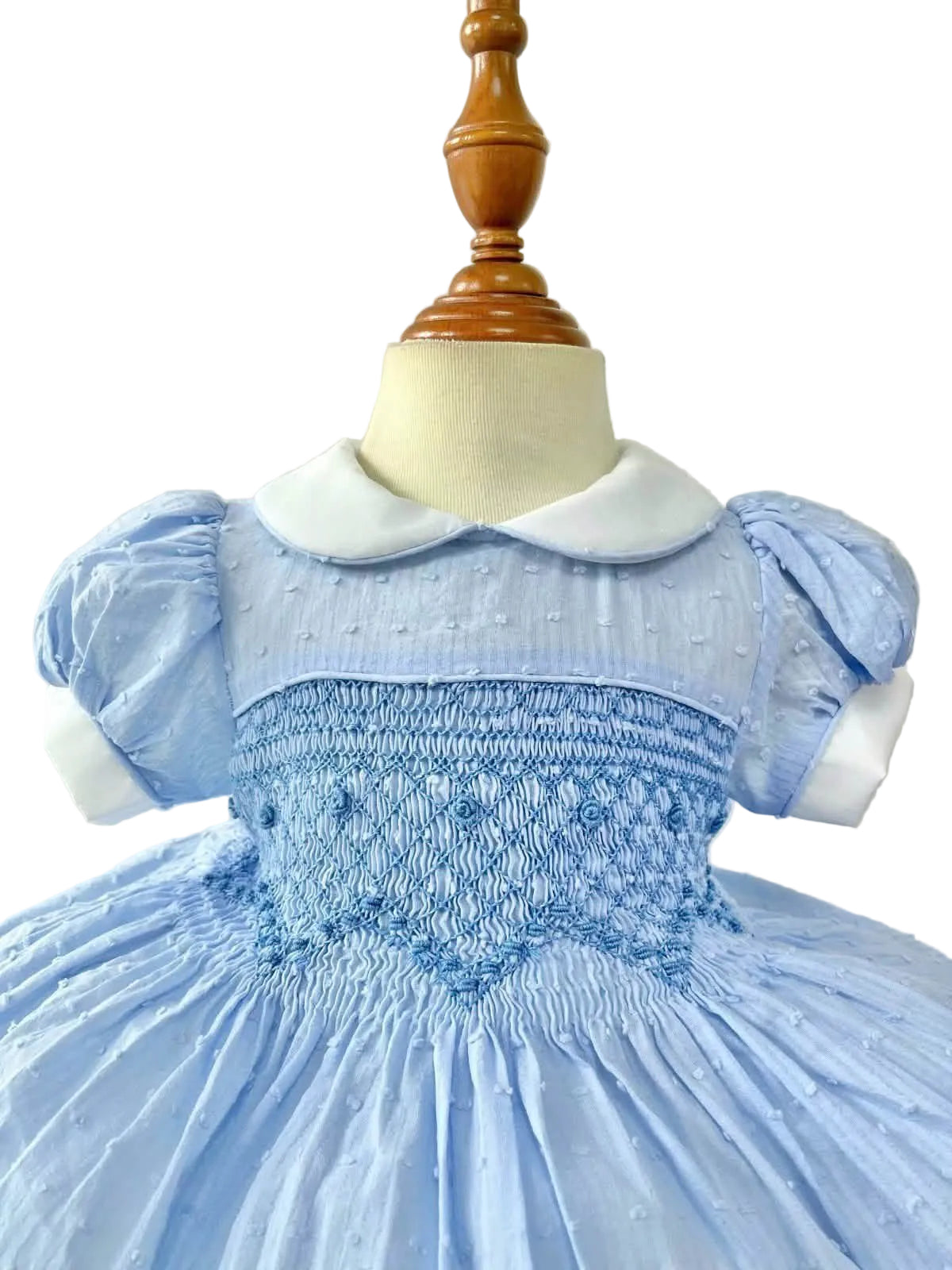 Smocked Blue Belle Heirloom Swiss Dot Dress