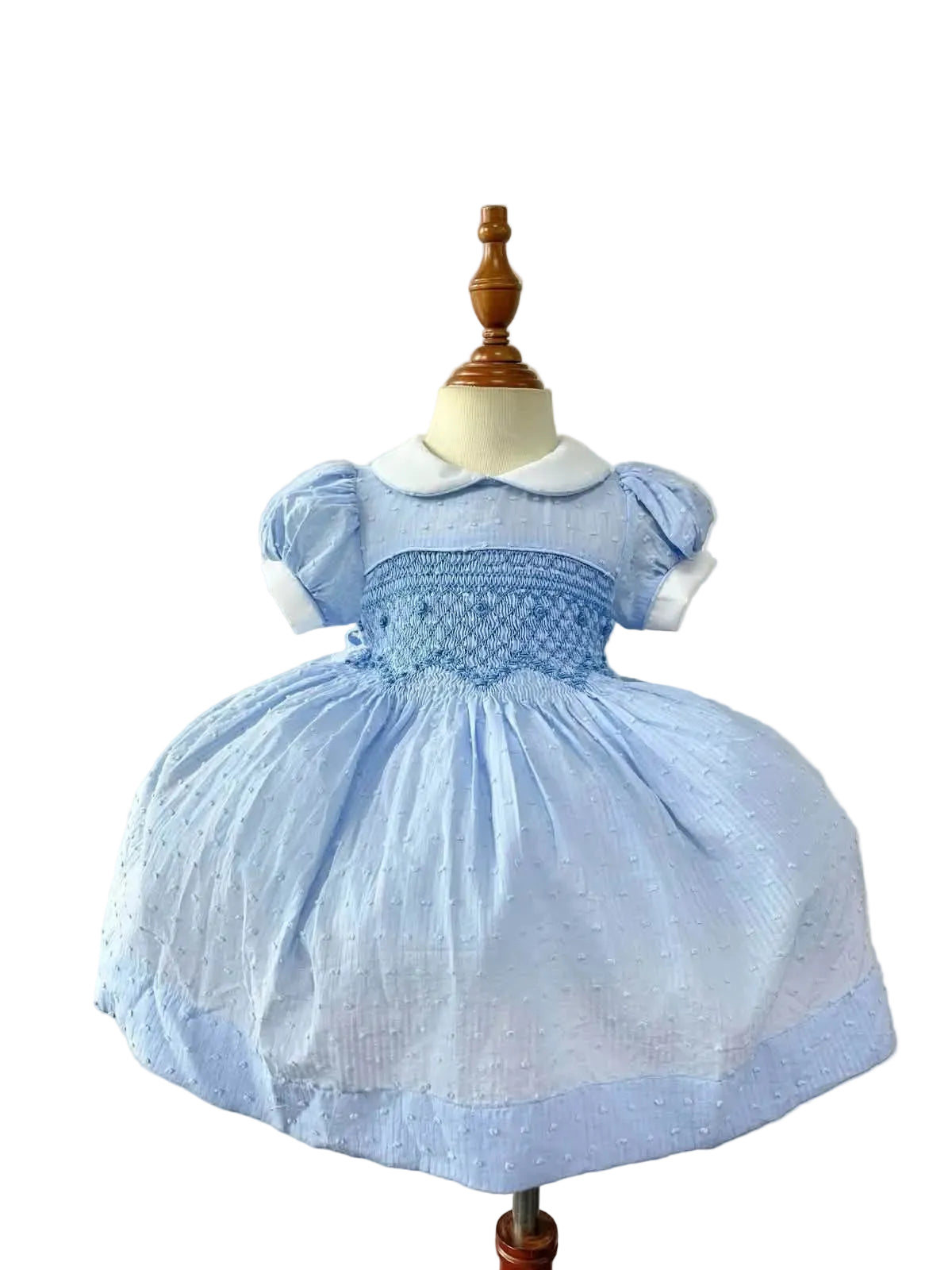 Smocked Blue Belle Heirloom Swiss Dot Dress