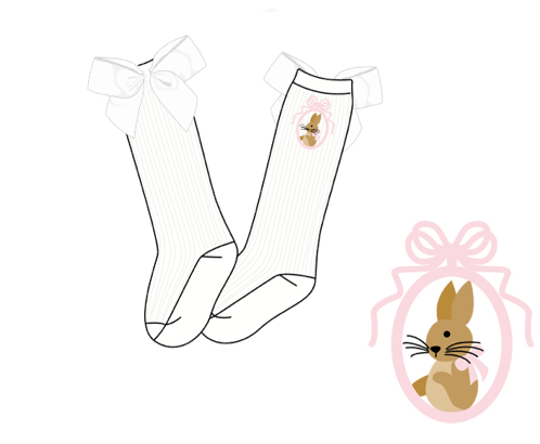 Knee High White Peter Rabbit Embroidered Socks with Bow detail