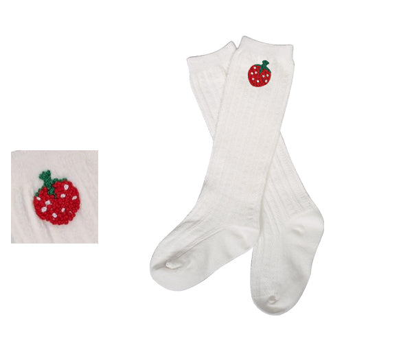 Knee high sock with strawberry motif