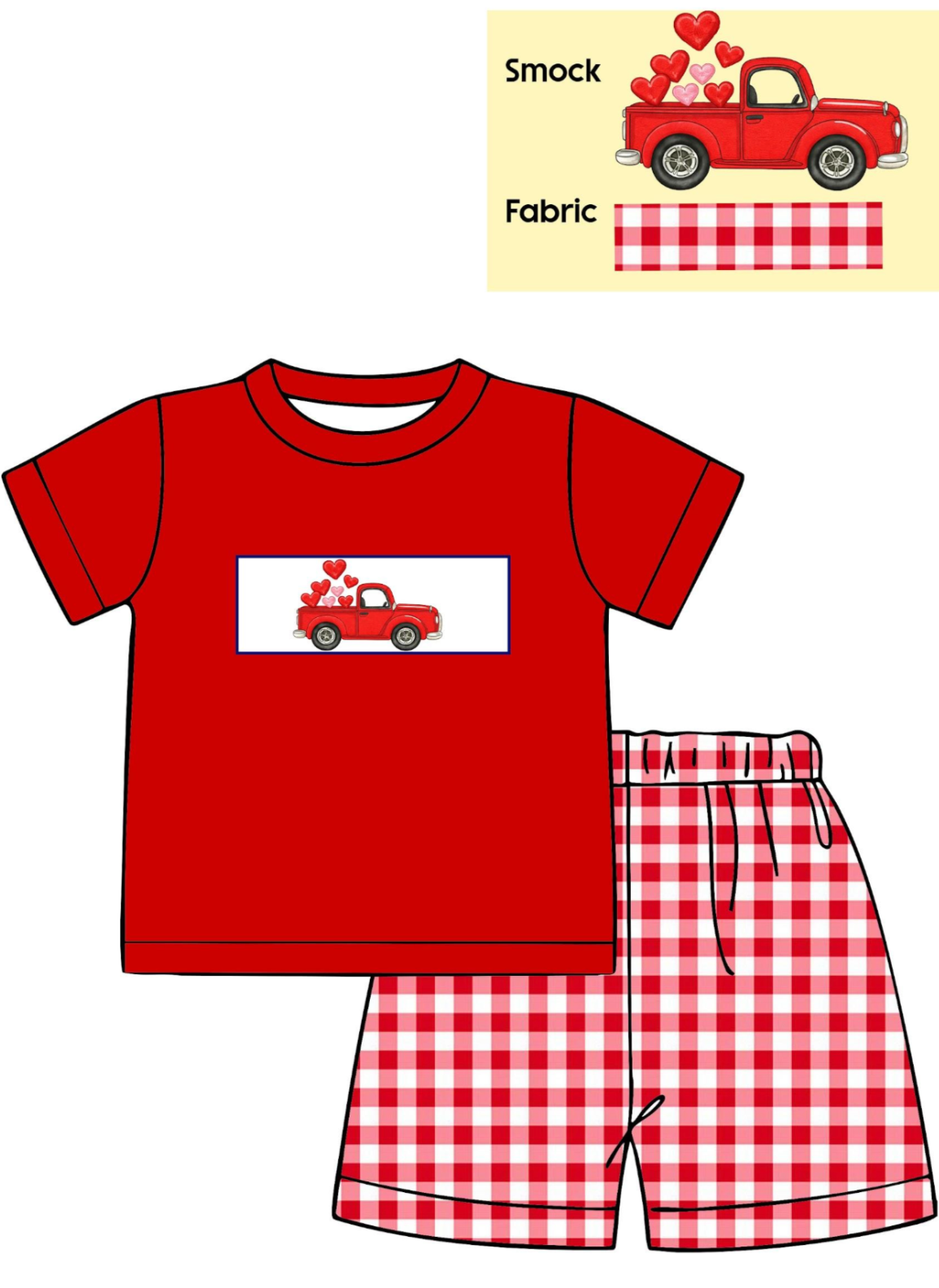 Little Hearts on the Go - Red Car Smocked Short Set