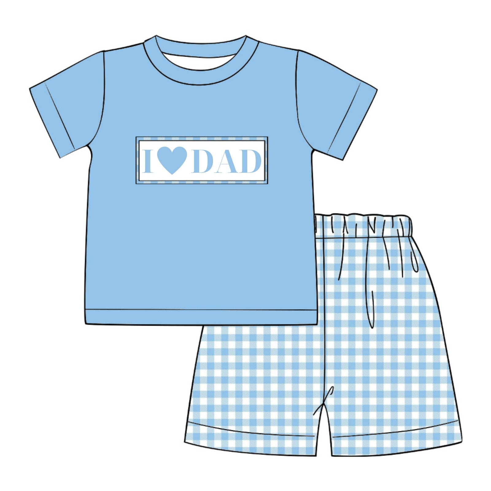 Smocked "I ♥ Dad" Blue Gingham Short Set