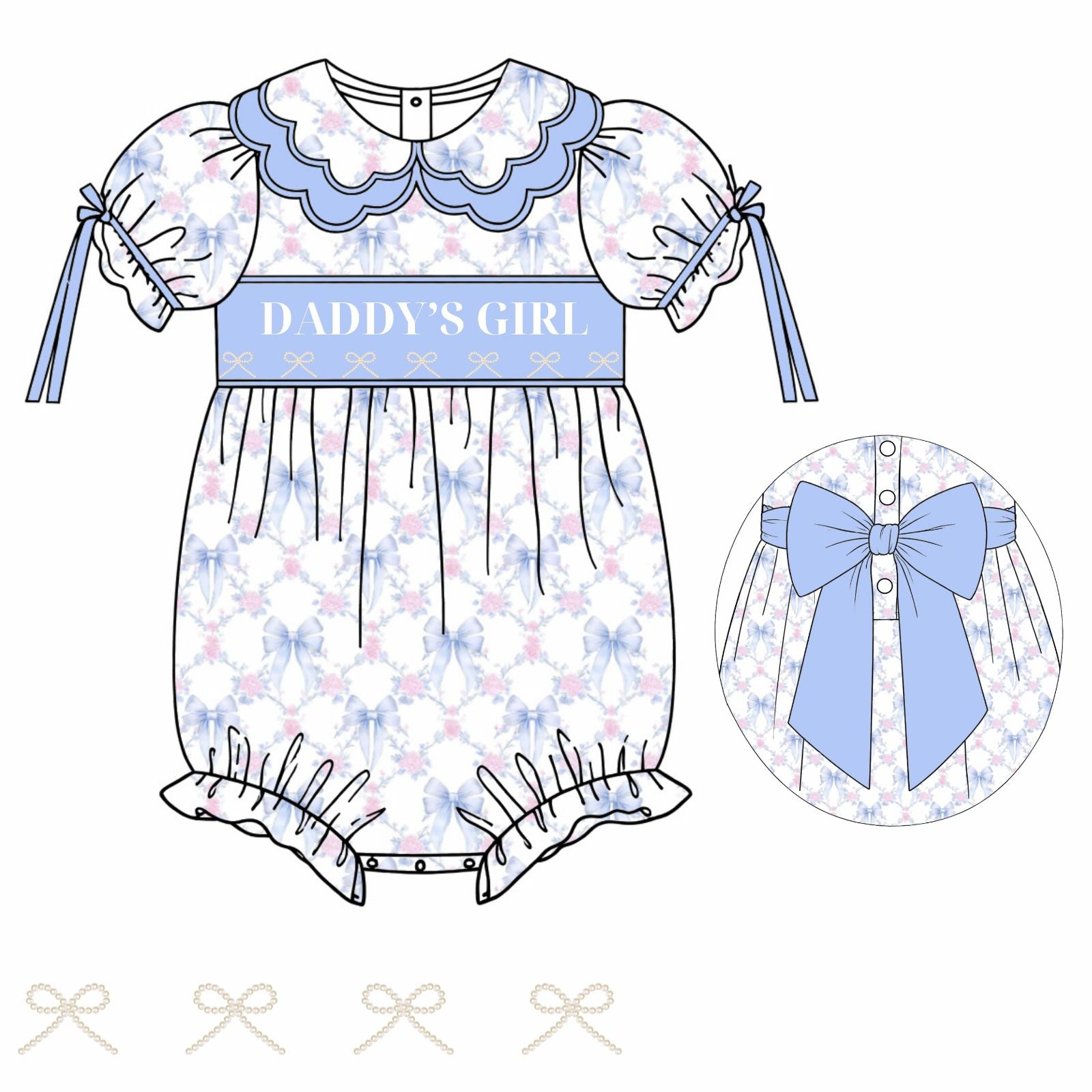 Smocked Daddy’s Girl Bow Bubble with Pearl Details