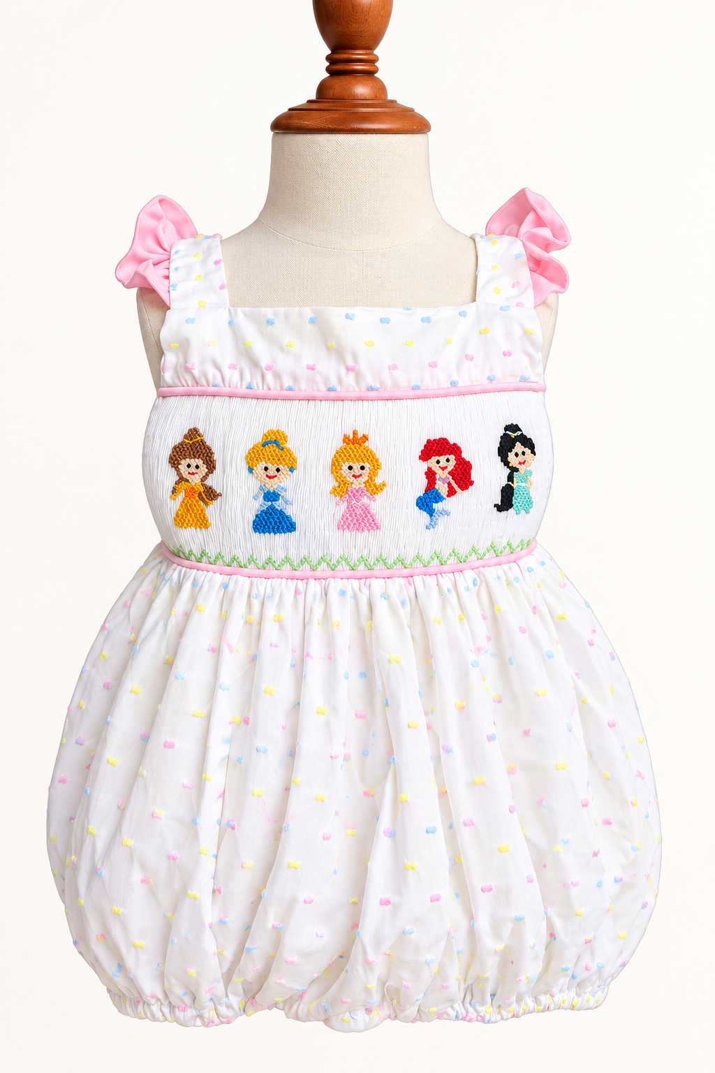 Smocked Princess and Friends Swiss Dot Bubble