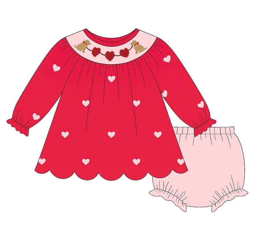 Smocked Puppy hearts Bloomer Set