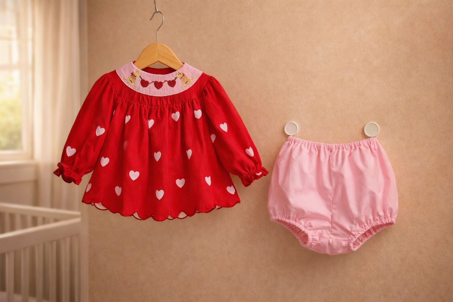 Smocked Puppy hearts Bloomer Set