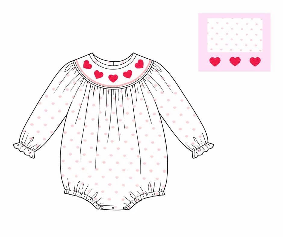 Smocked Swiss Dot Heart Bubble
