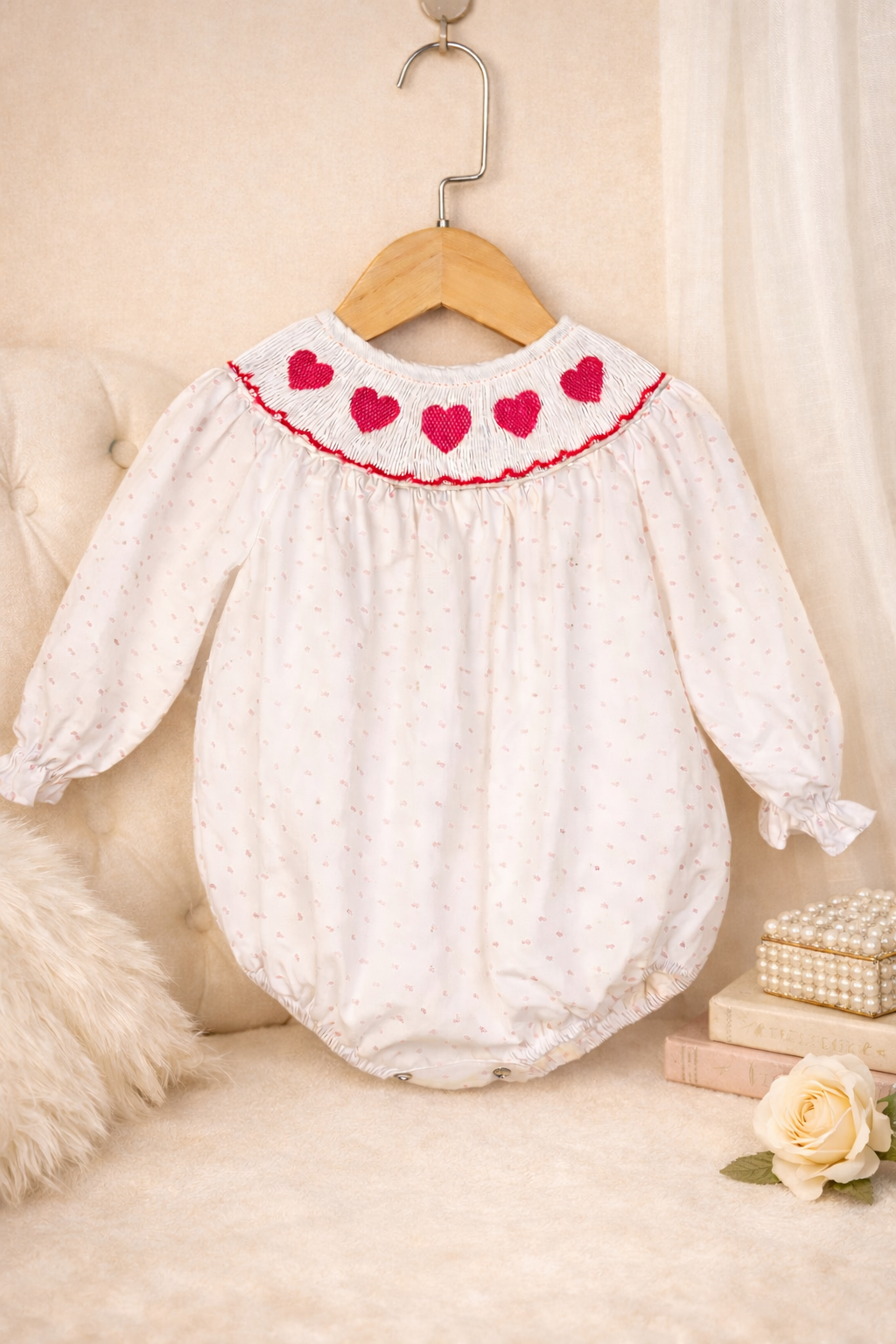 Smocked Swiss Dot Heart Bubble