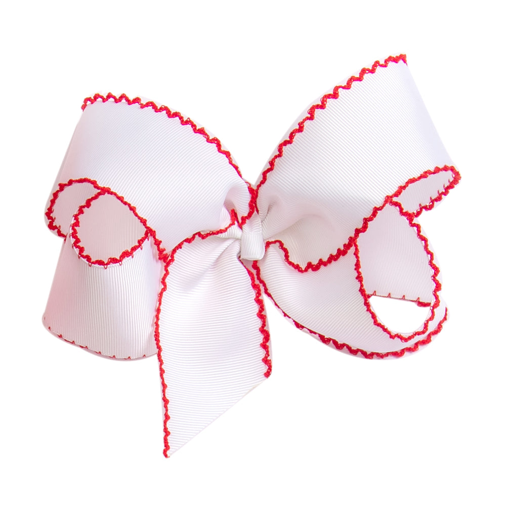 White Grosgrain Bow with Red Scalloped Edges