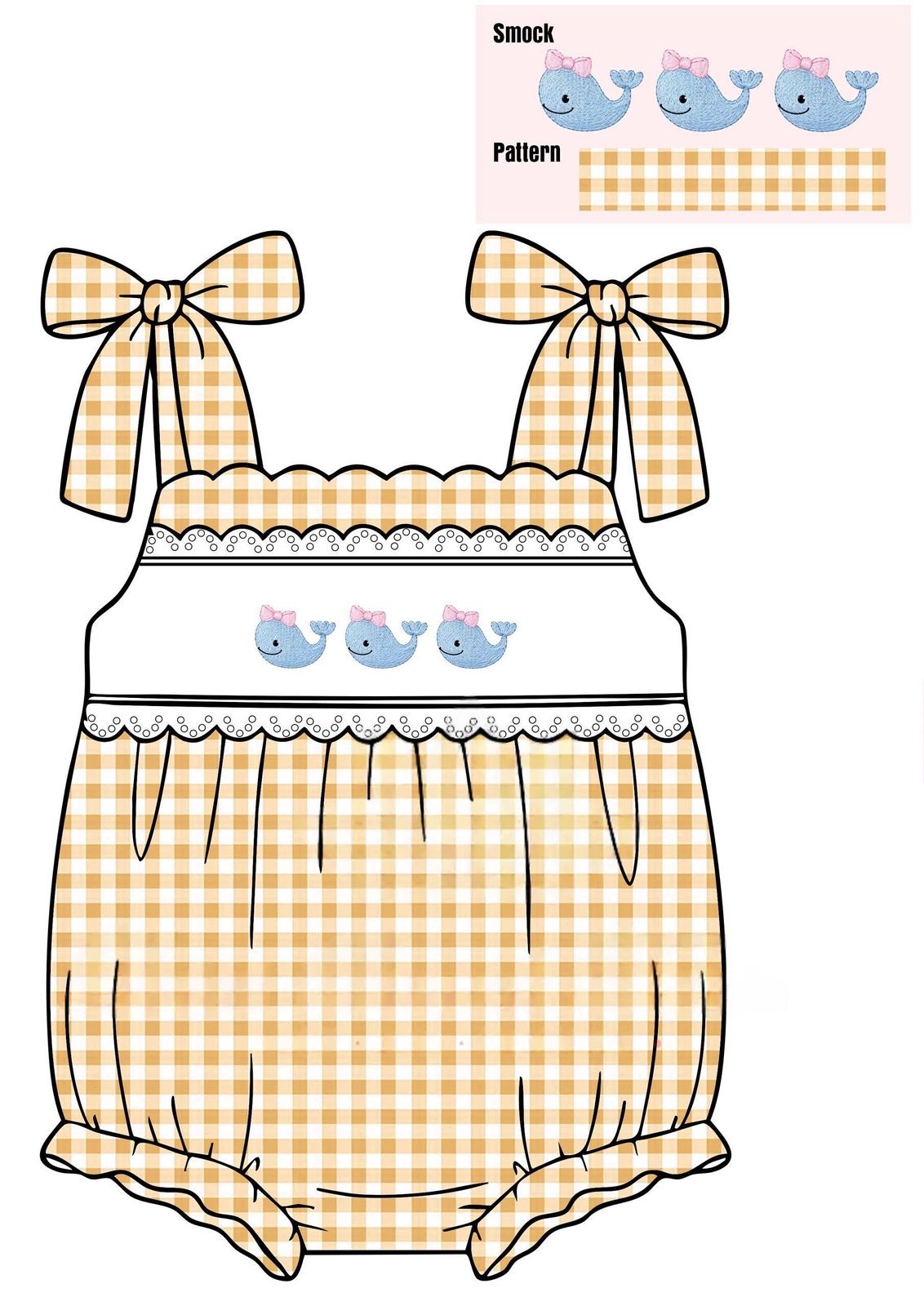 Smocked Whale Gingham Bubble